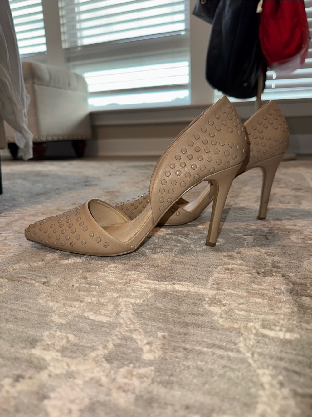 French Connection Beige Studded Pointed-Toe Stilettos